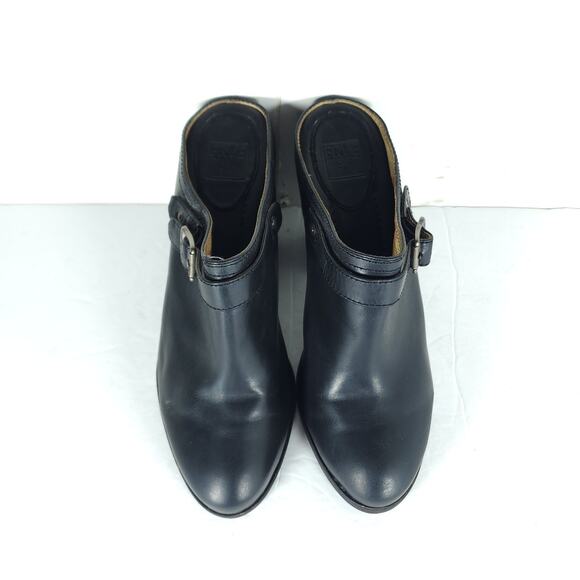 FRYE Women's Patti Slingback US8,5M Black Leather Side Buckle Heeled Mules Clogs - Picture 4 of 16